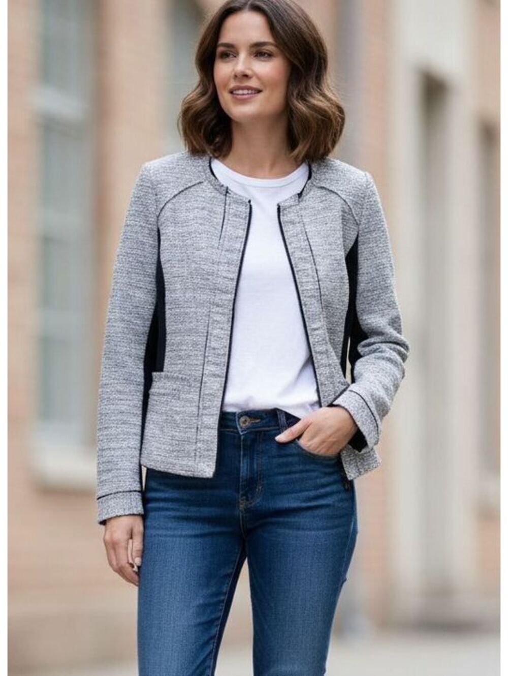 DEX The Suit Shop Black & White Tweed Zip Blazer Jacket S/P Office Siren Career
